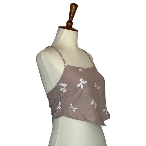 Flirty Taupe Handkerchief Triangle Crop Top Tie Back - Picture 10 of 15